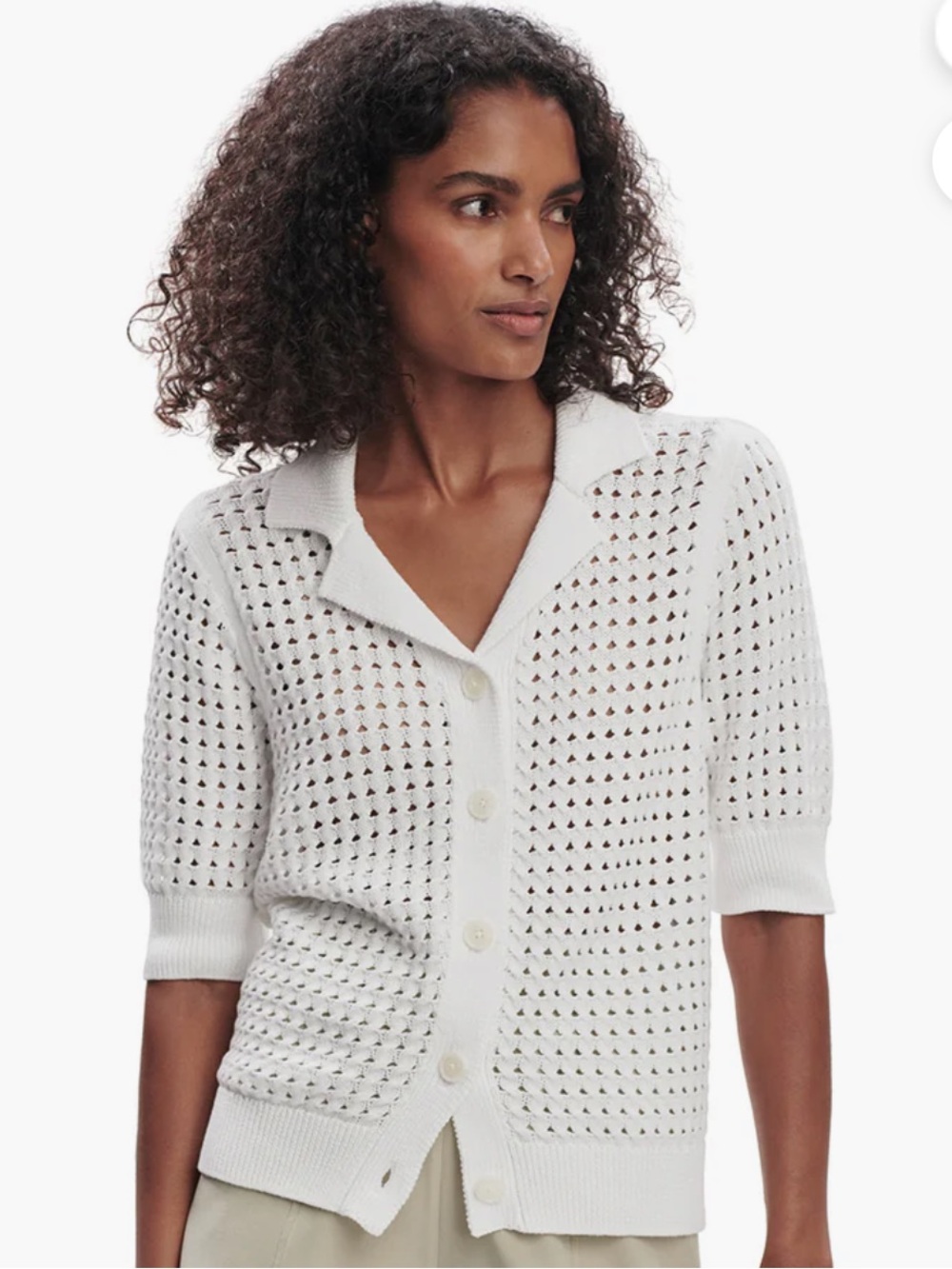 Varley Ellie Open-Knit Button Front Cardigan Sweater - White